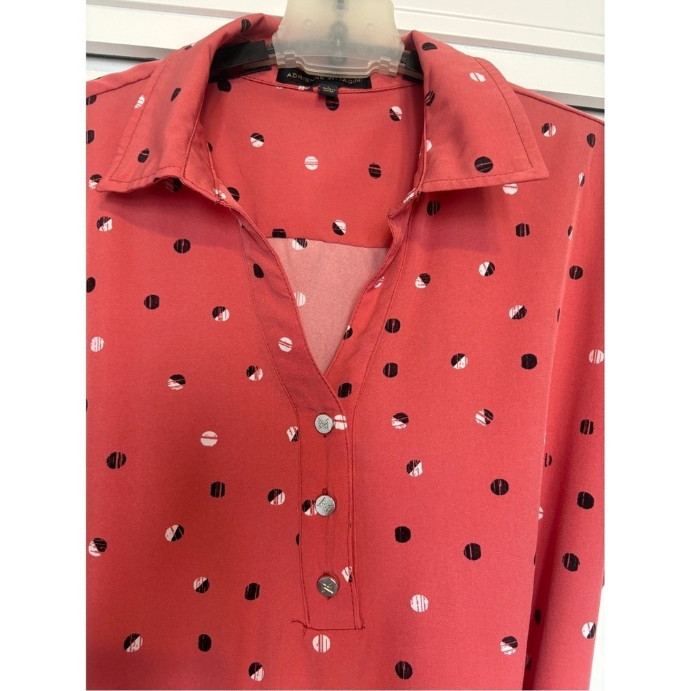 CLEARANCE-Adrienne Vittadini Coral Midi Shirt‎ Dress with Black and White Dots - Picture 2 of 8